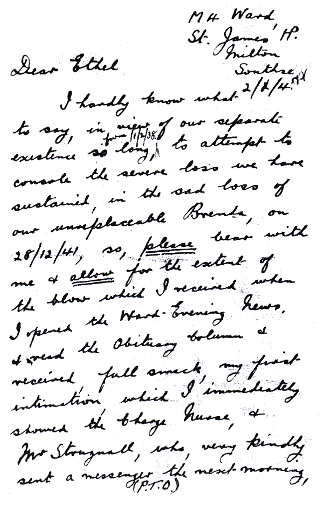 Part of the letter my father sent to my mother, on Brenda's death